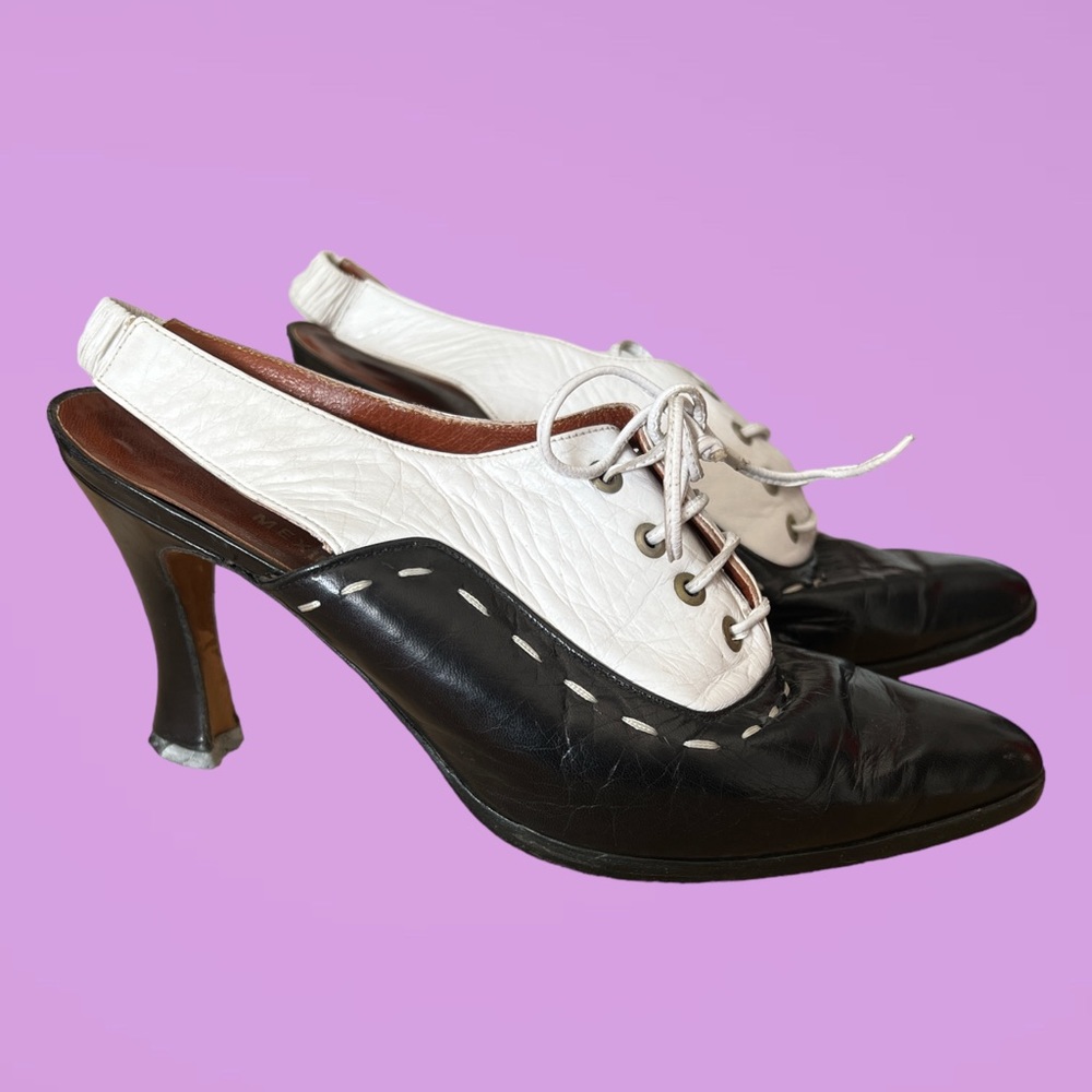 1980’s - Black and White leather sling back heels